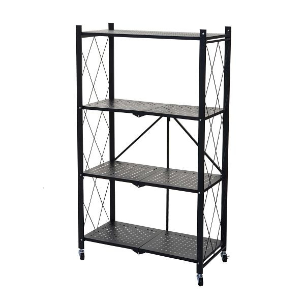 Étagère Mendler HWC-J85, étagère debout, étagère domestique, acier pliable/pliable, noir, 4 niveaux, 83784
