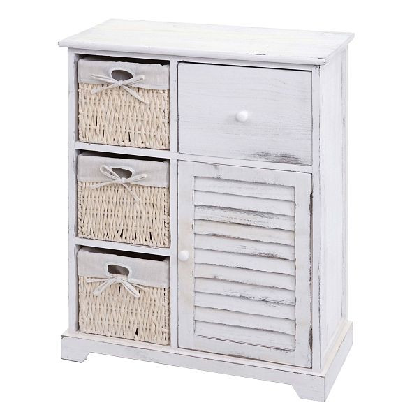 Commode Mendler HWC-H21, commode armoire, tiroir panier en bois massif 80x60x30cm, blanc minable, 72677
