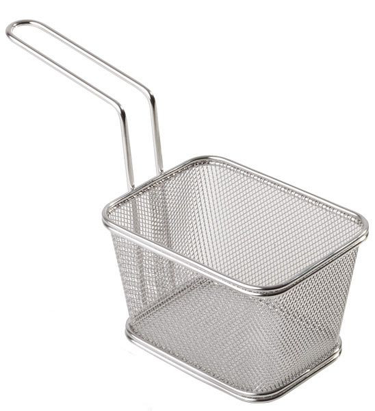 Panier de service APS, 13 x 10,5 cm, hauteur : 9 cm, acier inoxydable, poignée 13,5 cm, -SNACK HOLDER-, 40621