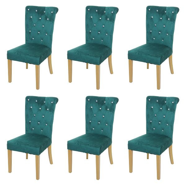Mendler Lot de 6 chaises de salle à manger HWC-D22, chaise de cuisine, velours clouté, vert foncé, pieds dorés, 3x74563