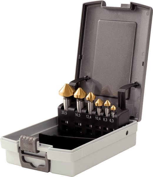 KS Tools Jeu de fraises d'ébavurage coniques HSS TiN, cassette en plastique 6 pièces, 336.0466