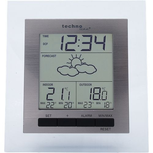 Station météo Technoline, radio-réveil DCF-77 avec possibilité de réglage manuel, dimensions : 124 x 130 x 29 mm, WS 9136