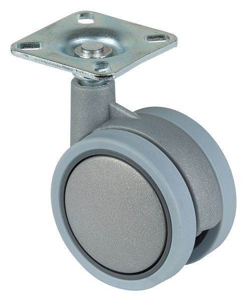 Galets BS plastique double galet gris, roue Ø 60 mm, capacité de charge 35 kg, hauteur 85 mm, lot de 8, F328.060