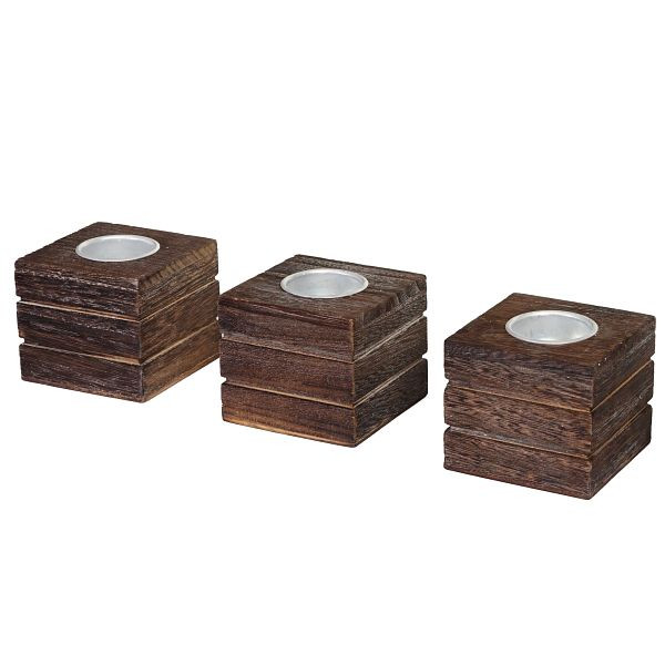 Mendler set de 3 photophores Leuca, photophore, look shabby vintage, marron, 46714