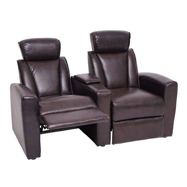 Mendler HWC-H30 Fauteuil cinéma 2 places, fauteuil relax, fauteuil TV, canapé deux places, compartiment de rangement, similicuir doux au toucher, marron, 72838+72839+72840