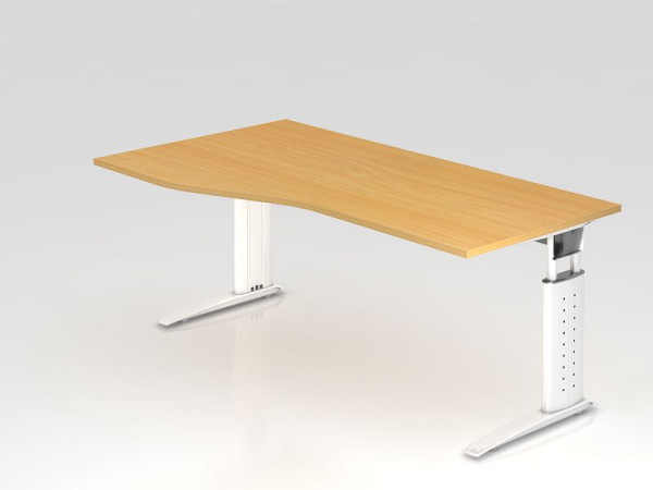 Bureau Hammerbacher pied C 180x100/80cm hêtre/blanc, hauteur de travail 68-86 cm réglable, VUS18/6/W