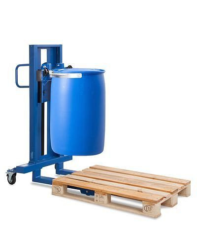 Lève-fûts DENIOS Servo FL 8-SK en acier, châssis étroit, pour fûts en acier et en plastique de 200-220 l, 214-474