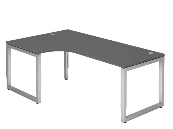 Hammerbacher table d'angle pied O carré 200x120cm 90° graphite, forme d'angle 90°, peut être monté à gauche ou à droite, VRS82/G/S