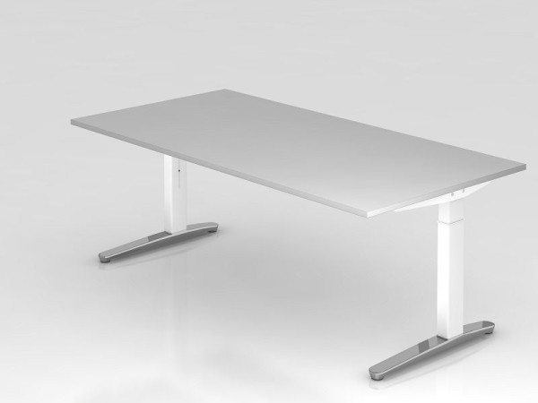 Bureau Hammerbacher pied C 200x100cm gris/blanc (poli), forme rectangulaire, VXB2E/5/WC