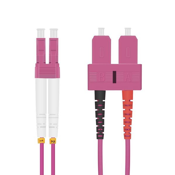 Câble patch fibre optique Helos LC/SC Duplex50/125µm OM4 violet chiné 10,0m, 115761
