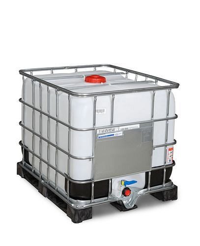 Conteneur pour marchandises dangereuses DENIOS IBC, palette PE, 800 l, ouverture NW150, sortie NW50, 266-164