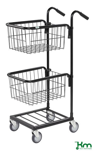 Kongamek Mini Chariot de Transport 660 x 385 x 1090 mm, Noir / Blanc, 4 roulettes pivotantes dont 2 avec freins, KM153-TTBS