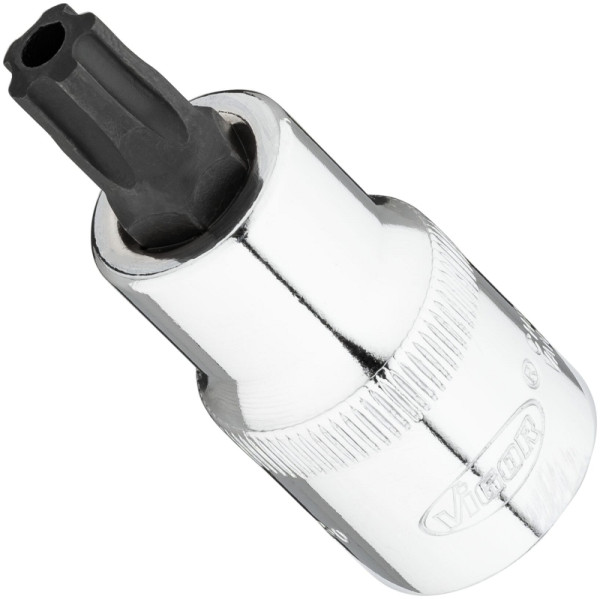 Embout de tournevis VIGOR TR-Plus, carré 12,5 mm (1/2 pouce), profil interne 5 étoiles avec tenon, T50+H, V7055-IPR50