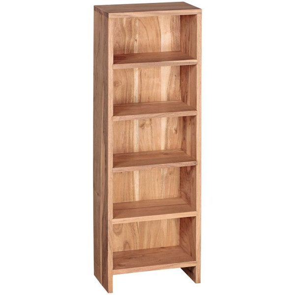 Étagère CD Wohnling MUMBAI en bois d'acacia massif, hauteur 90 cm, 5 compartiments, style maison de campagne naturelle, WL1.764