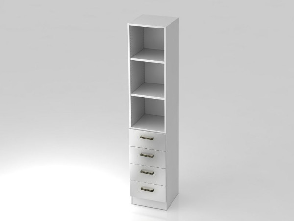 Armoire à tiroirs Hammerbacher 5OH, 4 tiroirs, panneau de base, poignée rayée blanc/argent, 40,6x42x200,4 cm (LxPxH), V7600/W/S/SG
