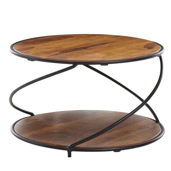 Wohnling Table basse 58x58x35 cm Sheesham bois massif/métal table de canapé design rond table de salon table basse solide WL6.551