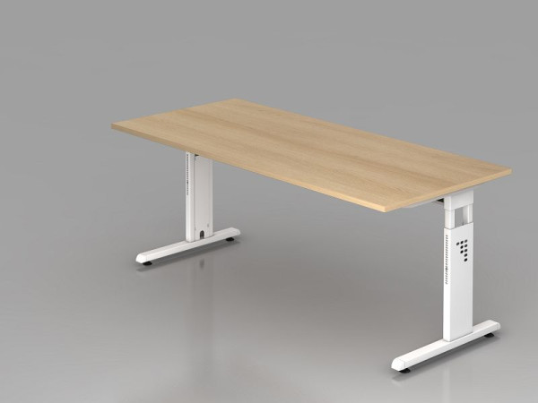 Bureau Hammerbacher pied C 180x80cm chêne/blanc, hauteur de travail 65-85 cm, VOS19/E/W
