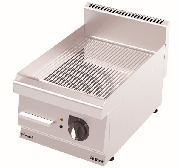 plaque de gril électrique gel-o-mat CO Cook 600, modèle GG4060EC, plaque rainurée chromée dur, avec bac récupérateur de graisse, 400 mm, GG4060EC