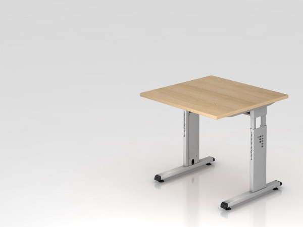 Bureau Hammerbacher pied C 80x80cm chêne/argent, hauteur de travail 65-85 cm, VOS08/E/S