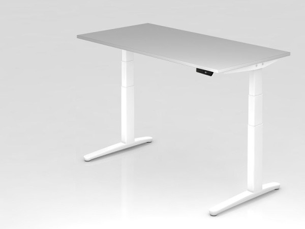 Bureau assis-debout électrique Hammerbacher 160x80cm gris/blanc, forme rectangulaire, VXBHM16/5/WW