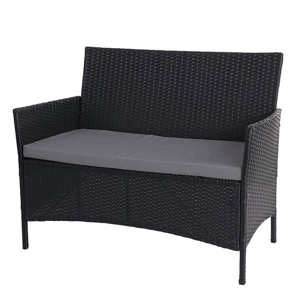 Banc de jardin en polyrotin Mendler Halden, banc, anthracite, coussins anthracite, 64280