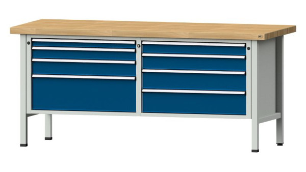Établis ANKE Établi en caisson, modèle 144 VX, 2000 x 800 x 900 mm, RAL 7035/5010, BMP 50 mm, 330.163
