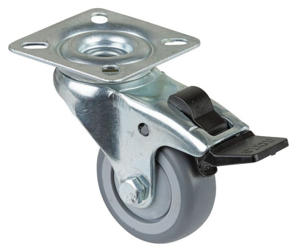 Rouleau d'appareil BS rollers, plateau, frein, largeur 20 mm, Ø50 mm, 50 kg, bande de roulement en caoutchouc gris, roulement à billes, lot de 8, A320.A85.050