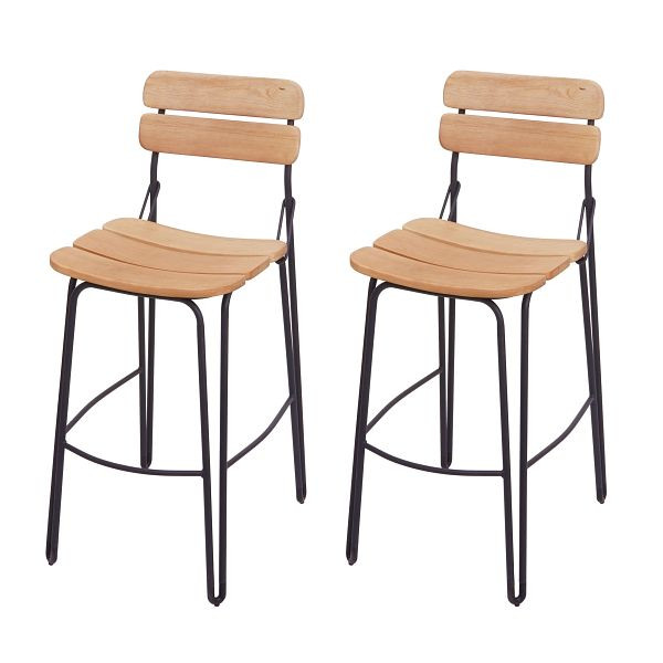 Ensemble de 2 tabourets de bar Mendler HWC-G71, tabouret de bar tabouret de cuisine tabouret de comptoir chaise de bistrot, bois métal industriel, brun naturel, 71879