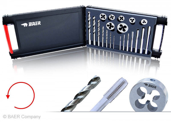 BAER Set HSSE GAUCHE : Tarauds machine / filières / forets : M 3 - 12, BB7E