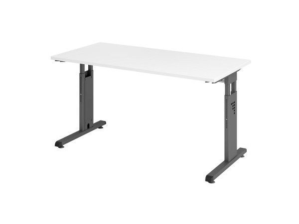 Bureau Hammerbacher OS614, 140 x 67 cm, plateau : blanc, épaisseur 25 mm, chant ABS 2 mm, forme rectangulaire, graphite, VOS614/W/G