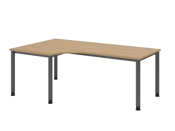 Bureau Hammerbacher HS82, 200 x 120 cm, plateau : chêne, épaisseur 25 mm, forme d'angle 90°, structure à 4 pieds en graphite, hauteur de travail 68,5-81 cm, VHS82/E/G