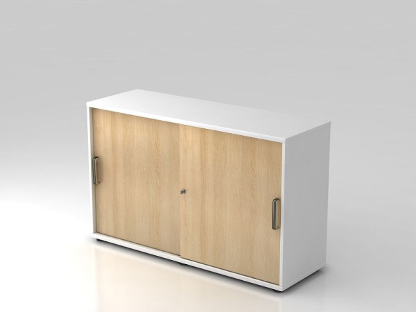 Armoire à portes coulissantes Hammerbacher 2OH 120 cm poignée rayée blanc/chêne, 120x40x74,8 cm (LxPxH), V1752S/W/E/SG