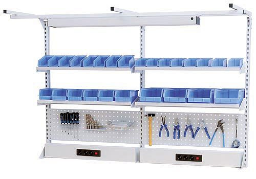 Structure multiparoi Bedrunka+Hirth largeur 2000 avec cadre supérieur, 2x canal d'énergie, 2x paroi perforée, 6x étagère dimensions en mm (LxPxH) : 2000 x 750 x 1250, 03.900.22