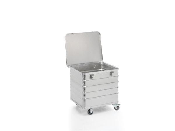 Chariot de transport Gmöhling, surface structurée et anti-rayures, avec couvercle + serrures, G®-TRANS D 3008 / 240 l, aluminium, 220300834