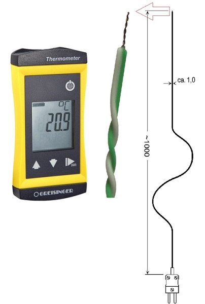 Greisinger deuxième thermomètre à thermocouple G 1200- avec capteur à fil type K, sans câble en silicone-GTF300, 482586