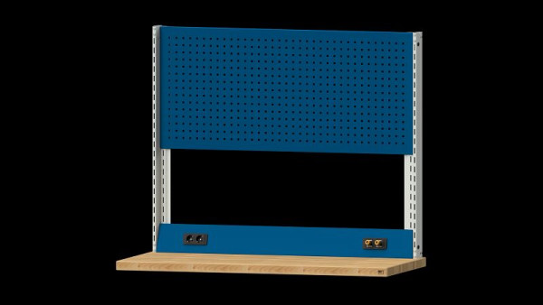 Structure de base des établis ANKE structure du système, 1480 x 107 x 1200 mm, RAL 7035/5010, double prise et double air comprimé avec raccords rapides, 340.361