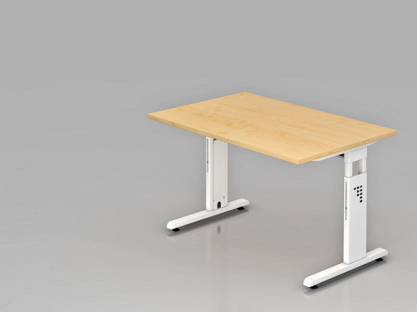 Bureau Hammerbacher pied C 120x80cm érable/blanc, hauteur de travail 65-85 cm, VOS12/3/W