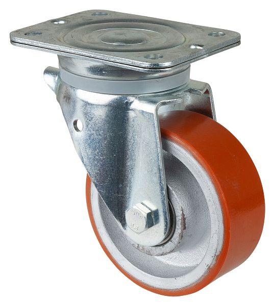 Roulettes BS Roulette pour charges lourdes, largeur de roue 50 mm, Ø roue 125 mm, capacité de charge 550 kg, bande de roulement polyuréthane moulé 95 Shore A, fonte, roulements à billes, N100.C10.129