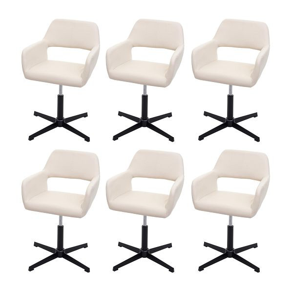 Ensemble de 6 chaises de salle à manger Mendler HWC-A50 IV, chaise de cuisine, rétro, mécanisme rotatif réglable en hauteur, similicuir crème, base noire, 6x73540