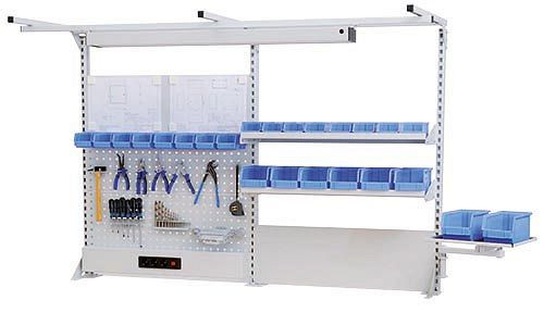 Structure multi-parois Bedrunka+Hirth largeur 2000 avec cadre supérieur, 1x canal d'énergie, 2x paroi perforée, 2x paroi magnétique, 2x étagère, 2000 x 750 x 1250 mm, 03.900.23