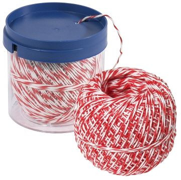 Fil à rôtir roulé Contacto blanc/blanc/rouge en polyester 150m, en distributeur, 3884/153