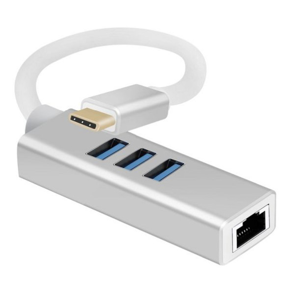 Helos HUB, connecteur USB 3.1 Type-C™ /3x USB+RJ45 Gigabit Ethernet, PREMIUM, argent, 288390