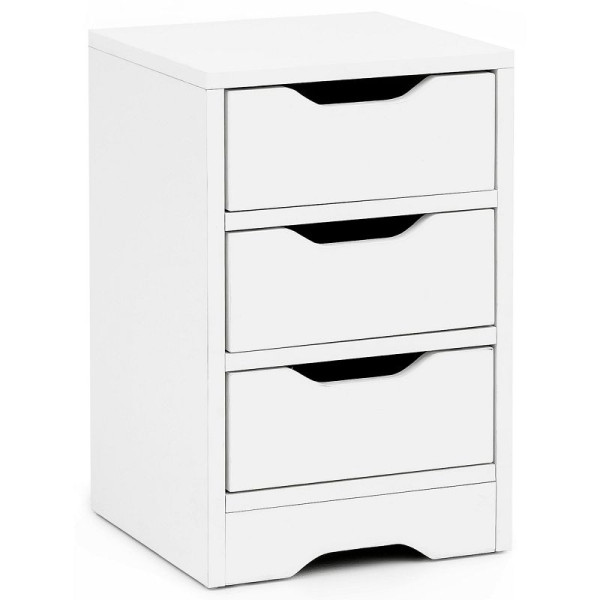 Console de nuit Wohnling 31x49x31 cm blanc mat avec 3 tiroirs, WL5.704