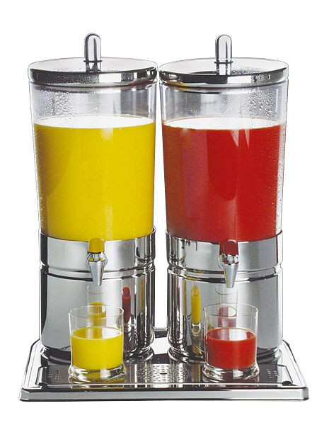 Distributeur de jus APS DUO -TOP FRESH-, 42 x 32 cm, hauteur : 52 cm, acier inoxydable 18/8, SAN, 1 bloc réfrigérant par fond, 1 bloc réfrigérant par couvercle, 10720