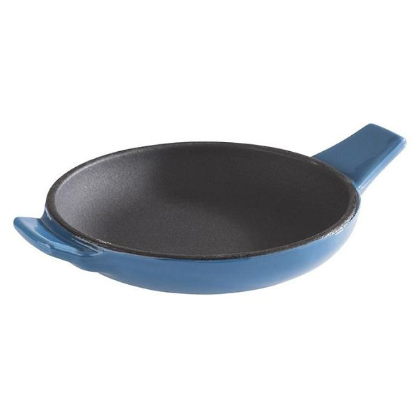 Plat de service APS -FONTE-, Ø 10 cm, hauteur : 2 cm, fonte, émaillé, intérieur : noir, extérieur : bleu, brillant, 88225