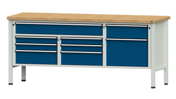Établis ANKE Établi en caisson, modèle 282 V, 2000 x 700 x 890 mm, RAL 7035/5010, BMP 40 mm, 304.533