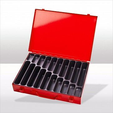 Coffret à outils ADB avec 20 compartiments, dimensions extérieures de la mallette LxlxH : 33,5x24x5 cm, couleur : rouge, RAL 3020, 88622