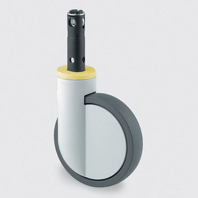 Roulette pivotante TENTE-ROLLEN avec frein, roue Ø 150 mm, hauteur 183 mm, D 40 Shore, blocage centralisé, 2046XSX150R26-28S45 RAL 9002 4xM8