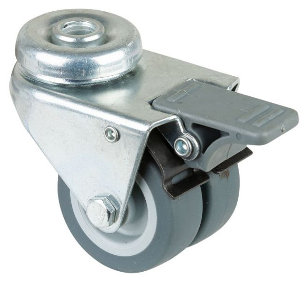 Appareil à rouleaux BS double rouleau avec frein, largeur 2x18 mm, Ø50 mm, jusqu'à 60 kg, bande de roulement en caoutchouc gris, palier lisse, lot de 4, B121.A80.050