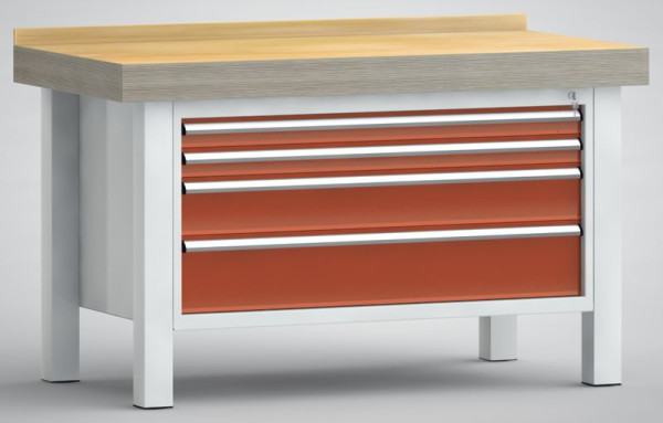 Établi professionnel KLW pour charges lourdes, 1500 x 800 x 900 mm L x P x H, VU : extensible à 100 %, capacité de charge 200 kg avec une charge uniformément répartie, WPX01N-1500M100-E7015